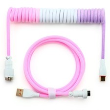 Keyboard Coiled Cable TypeC To USB A DoubleSleeved Metal Aviator White Pink