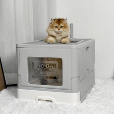 Enclosed Cat Litter Box Front Entry and Top Exit Covered Toilet Tray with Scoop