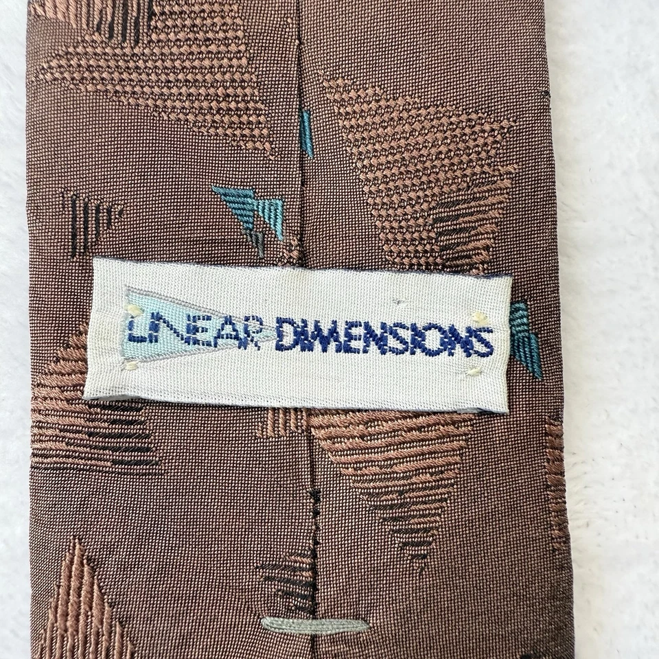 复古线性尺寸领带 56 x 3 浅棕色几何爵士 90 年代流行艺术 — 第 2/4 张图片