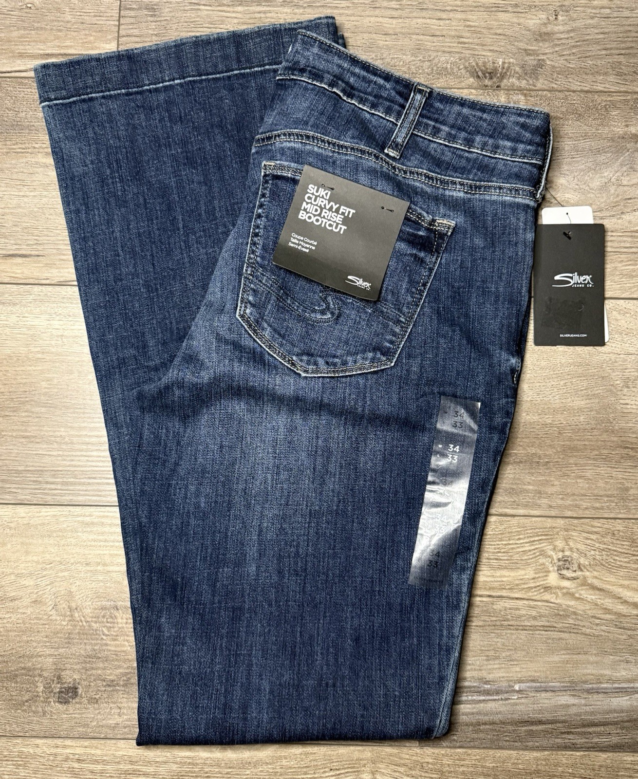Women 34x33 Suki Curvy Fit Bootcut Mid Rise Dark Wash Denim 