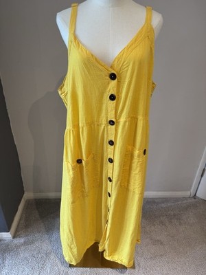 Mlle Gabrielle Midikleid Damen 3XL gelb Knopfleiste Kleid Neckholder Boho Landhaus