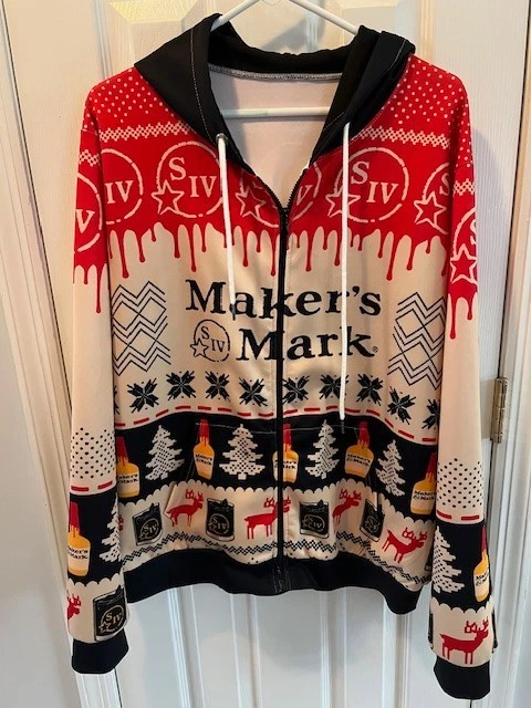 Maker's Mark Multi Colored Hoodie Size Large UGLY Sweater/ bar clothes - Image 2 of 4