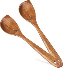 Paquete de 2 cucharas de madera premium para cocinar - utensilios de cocina de madera de acacia para cocinar