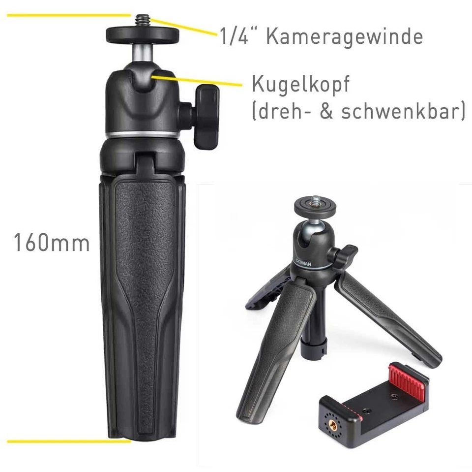 Mini Tischstativ Selfie Stick Handy Stativ Reisestativ, Smartphone Klemme - Bild 3 von 4