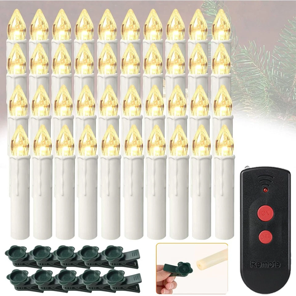 OMATOP LED Christmas Flameless Flickering Candles Lights Xmas Tree Taper Candle Clip On
