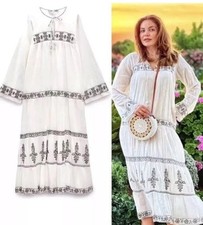 ZARA 100% COTTON VOLUMINOUS DRESS WITH EMBROIDERY WHITE SIZE M 7521/058 BNWT
