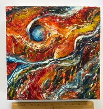 Original Sky Oil Painting Abstract 12" Square Small Art