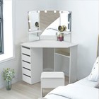 5 Drawers Corner Dressing Table Set Makeup Desk LED Light Mirror Stool Dresser