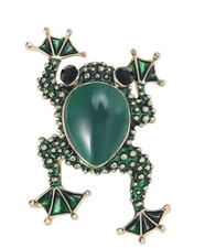Green Frog Brooch Enamel Rhinestone Eyes Animal Pin Gold Nature Jewelry Gift