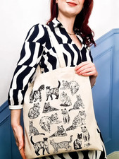 Cats Cotton Tote Bag  Hand Drawn Design  Natural Cotton Tote Bags Screen Print