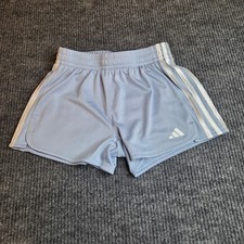 Adidas Regular Fit Running Shorts Girls Youth L Blue White Stripes Activewear