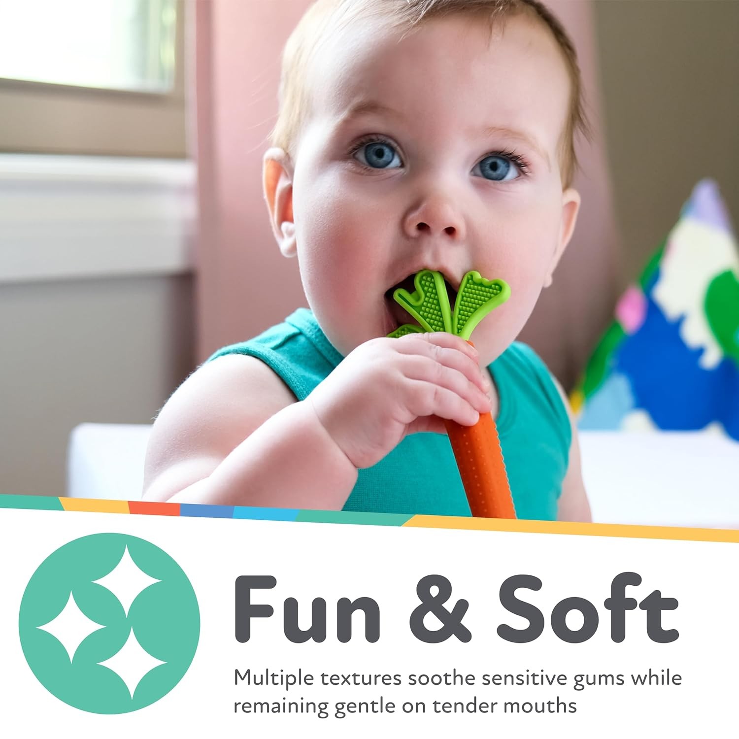 Nuby Silicone Carrot Tube Teether - Baby Teething Toy - Orange, Green 