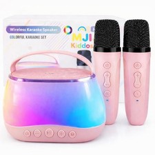 Kids Karaoke Machine with 2 Wireless Microphones, Bluetooth Speaker with Voic...