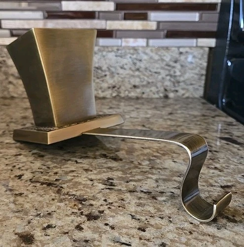 2 Vintage Solid Brass Cachepot Christmas Stocking Holders Mantle Planter Hangers