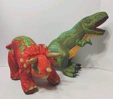 Nanco Dinosaur Red Triceratops Dino Plush And Green Tyrannosaurus Rex Plush