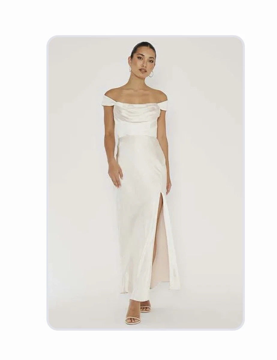 dress long sleeve ZAPAKA Women White A-Line High-Low Party Dress Wrap V Neck Long Sleeves Formal Dress, White / M