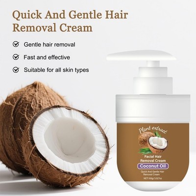 Facial Hair Removal Cream Coconut Oil Based Gentle Body Hair Remover 100g US