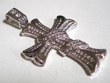 Men's Stones Silver Finish Cross Religious Fashion Dressy Hip Hop Pendant
