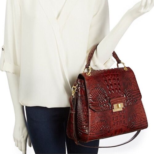 Brahmin Pecan Brown Melbourne Brinley Crossbody Satchel with detachable strap
