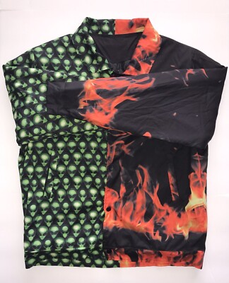 HARD SODA Jacket Men s Med Flamed Alien Colorblock All Over Print Puffer Hip-Hop