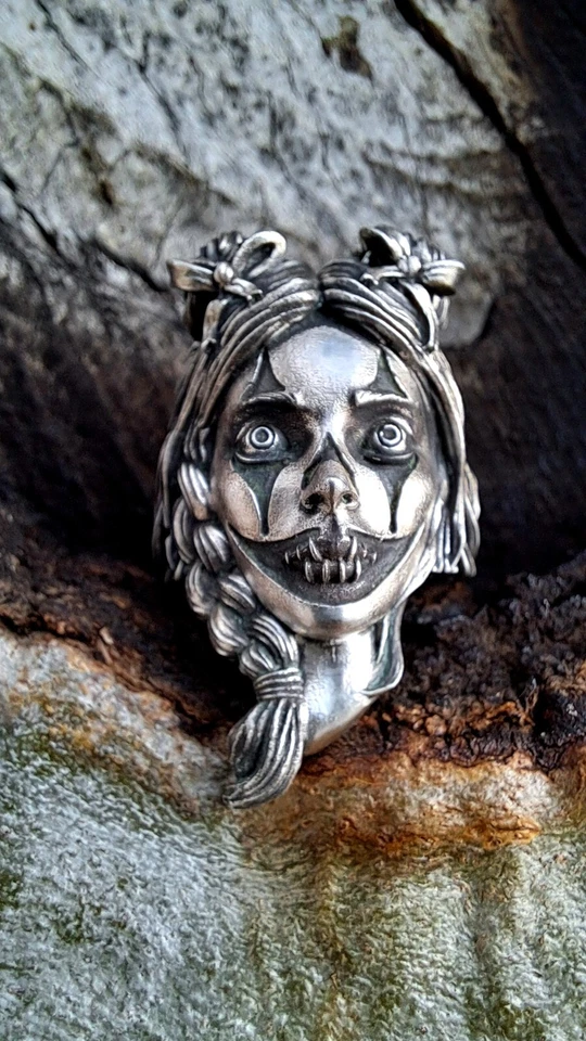 Anillo Calavera Payaso, Calavera de Azúcar Plata de Ley 925 EE. UU. Tallas 7-13 Foto 4 de 4