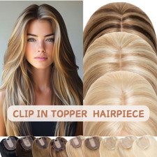 Clip In 100 Remy Human Hair Women's Toupee Silk Top Hairpiece Topper 10CM 12CM