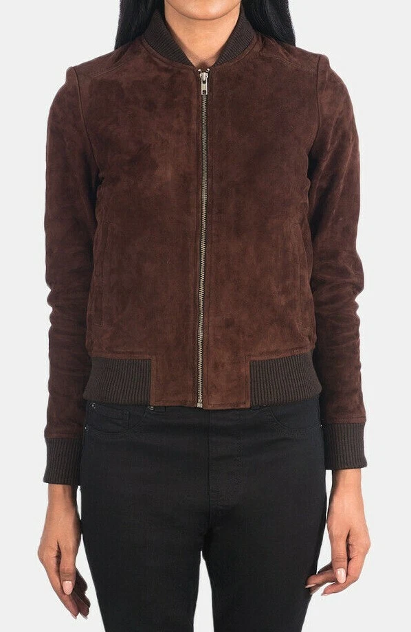 Modern Sexy Women's Suede Jacket 100% Soft Lambskin Slim Fit Bomber Jacket
