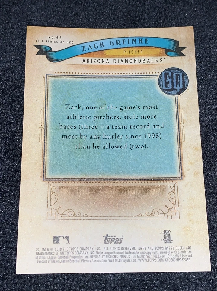 2019 Topps Gypsy Queen Chrome Box Toppers #62 Zack Greinke - Diamondbacks - Image 2 of 2