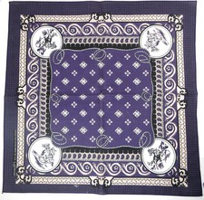 Vintage Western Horses Cowboy Roping Bandana Handkerchief Purple Poly/Cotton 21"