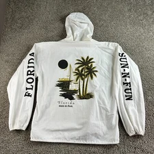 VINTAGE Florida Jacket Mens Medium White Cotton Sun N Fun Full Zip Lightweight