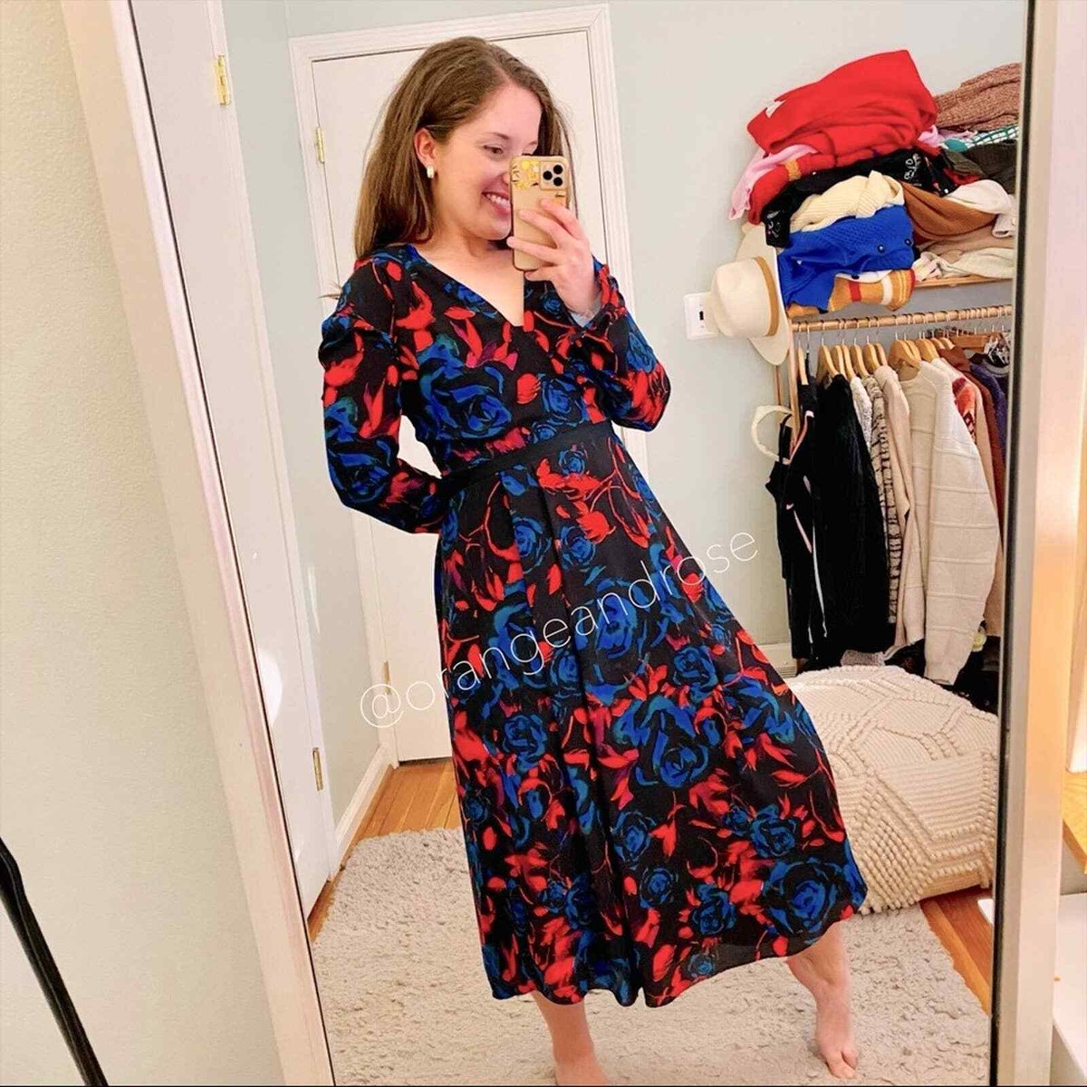 Hunter Bell New York Blue Red Black Floral V Neck Long Sleeve Maxi Dress  Gown 2 | eBay
