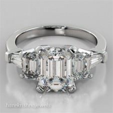 2.50CT Emerald Cut Lab Created Diamond 3 Stone 14k White Gold Over Wedding Ring