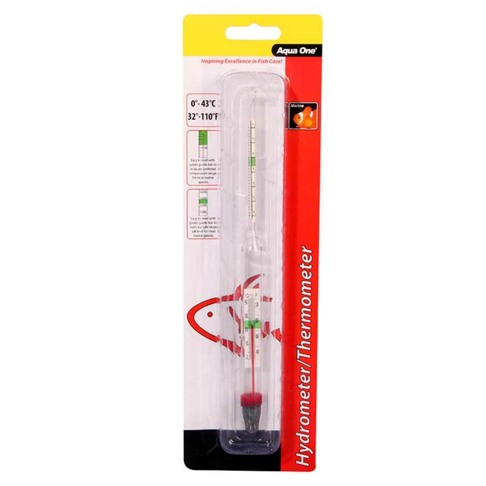 Aqua One Floating Glass Hydrometer Thermometer Salt Water Salinity