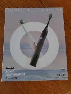 Sodentist Sonic Toothbrush Rechargeable Electric 2 Pack 5 Modes Black White