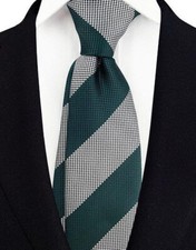 Tie Green Silver Black Club Stripe Men's Handmade Necktie Wedding Formal