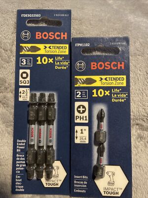 Lot of 2 Bosch SQ3, PH1 Insert Bits- ITPH1102 -     ITSESQ32503-FREE SHIPPING