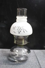 Vintage Clear Oil Lamp w/ Round Bowl  & Frosted & Clear Chimney 11.5 T