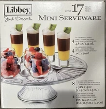 Libbey Just Desserts Mini Serveware 17 Piece Set Cake Stand Desert Dishes Spoons