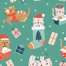 Feline Drive Fabric ANIMAL CRACKERS Christmas Cat Green Fat Quarter 18"x22" FQ