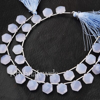 1'' Strand Natural Blue Chalcedony Faceted Hexagon Shape Briolette Gemstone