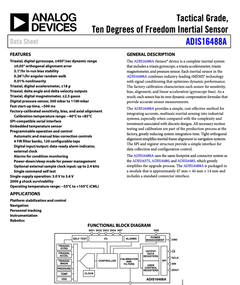 ADIS16488BMLZ Tactical IMU (Giro + Accel + Magnetómetro) NUEVO Calibrado Foto 3 de 4
