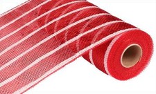 10 Inch x 30 feet Deco Poly Mesh Ribbon - Metallic Red and White Stripe Foil ...