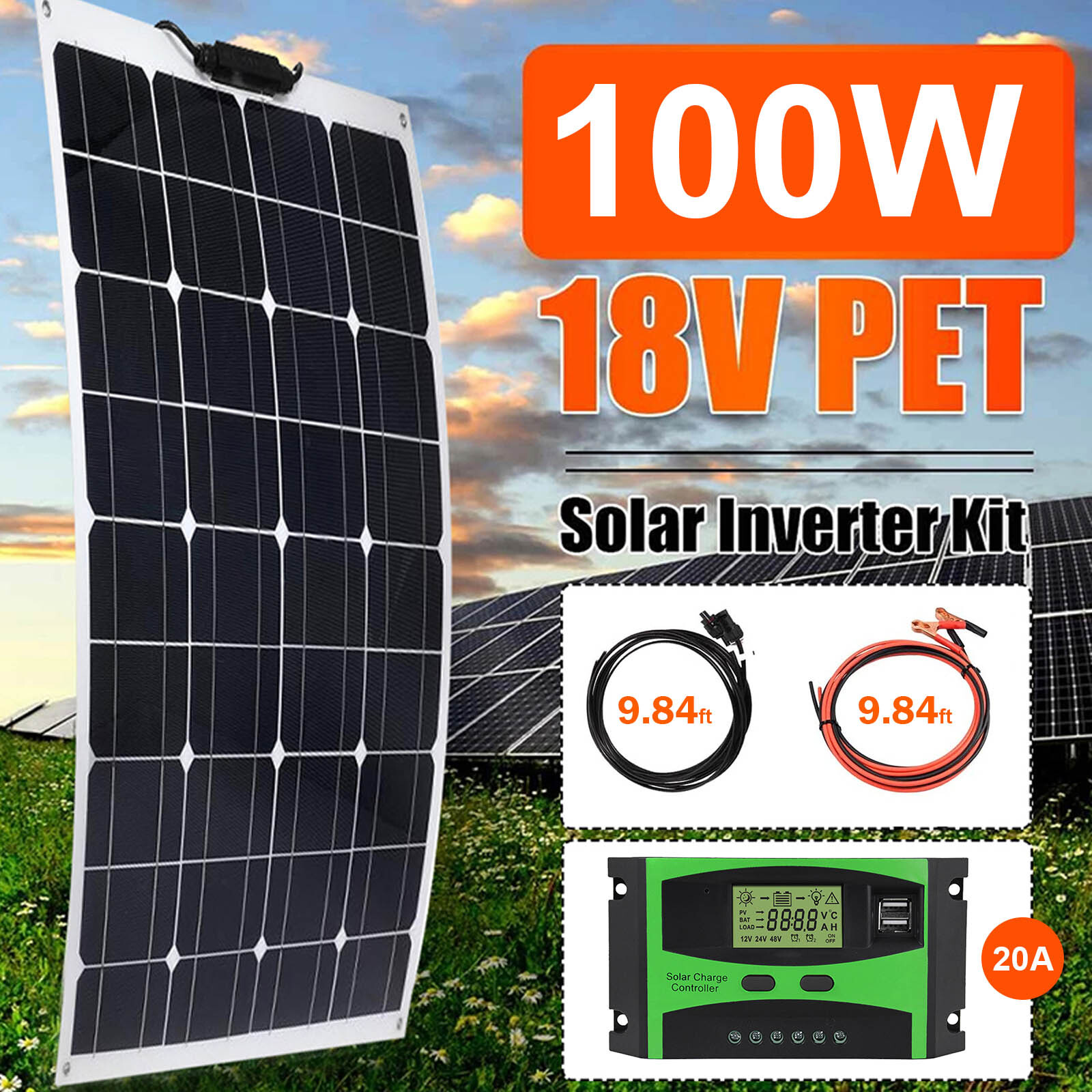 100W 18V Solar Panel Kit Portable Flex Monocrystalline For Solar