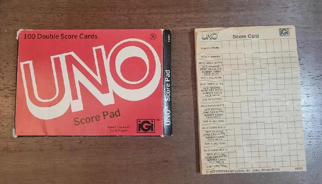 Vintage Uno Card Game and Uno Score Pad Double Score Cards Original Box