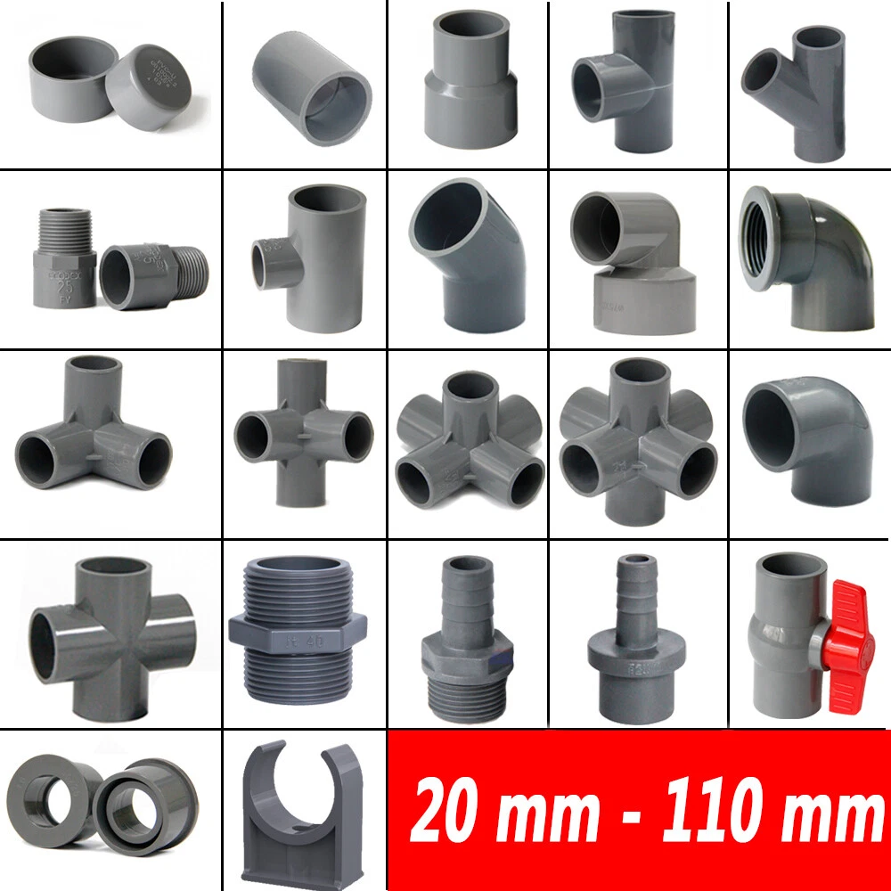 Gray PVC Pipe Adhesive Fittings Sleeves Reducers Bend Elbow Tee Ball Valves  Caps