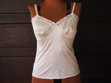 VTG 60s Pale Yellow Satin Lace Trim V Neck Adjustable Camisole Top USA Made 34