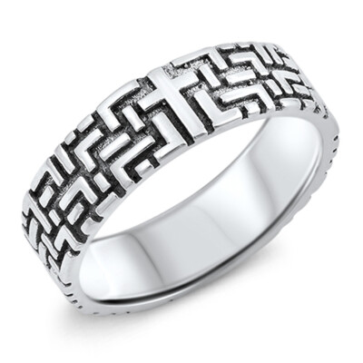 BIG GEOMETRIC CROSSED RING-SILVER925-リング Geometric Etched Oxidized Cross Wedding Ring 925 Sterling Silver