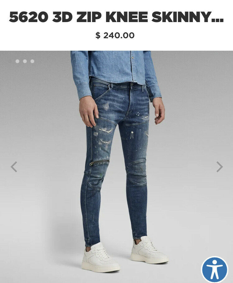 G-Star Raw Men's 5620 Knee Zip Skinny Jeans Painted Prussian Blue