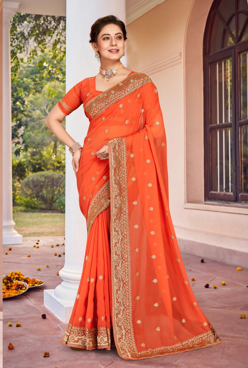 Wedding saree sales orange colour