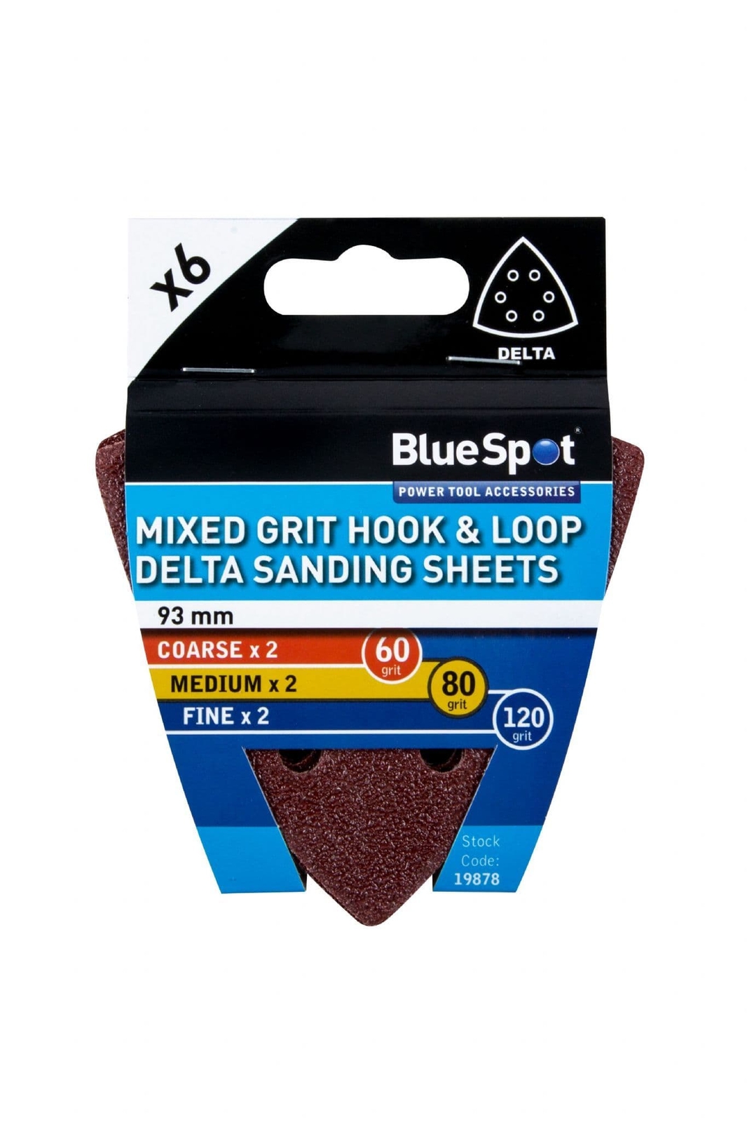 Blue Spot 19878 93mm Mixed Grit Delta Sanding Sheets 6 Pack